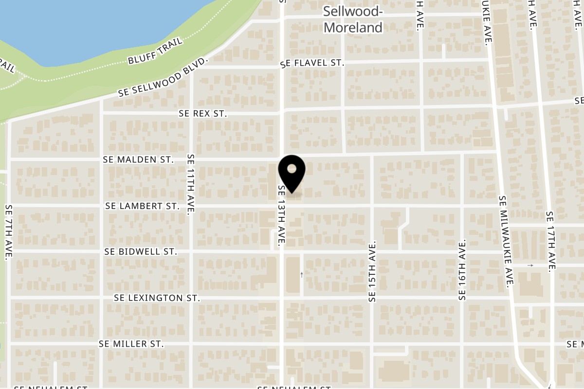 Map showing the location of Dick's Pizza on 7738 SE 13th Ave in Portland